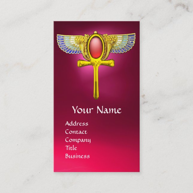 RED TALISMAN/EGYPTIAN WINGED ANKH CORNUCOPIA Pink Business Card (Front)