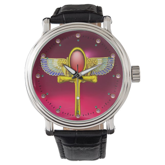 RED TALISMAN/EGYPTIAN WINGED ANKH CORNUCOPIA Pink Watch (Front)