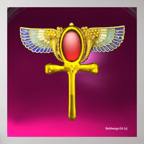 RED TALISMAN EGYPTIAN WINGED ANKH WITH CORNUCOPIA POSTER