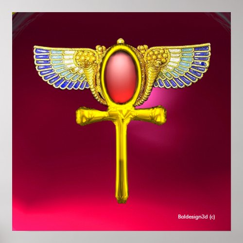 RED TALISMAN EGYPTIAN WINGED ANKH WITH CORNUCOPIA POSTER