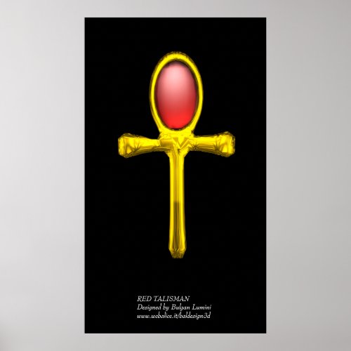 RED TALISMAN Gold Ankh Egyptian Eternal Life Poster