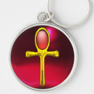 RED TALISMAN,GOLD ANKH Eternal Life Symbol Keychain