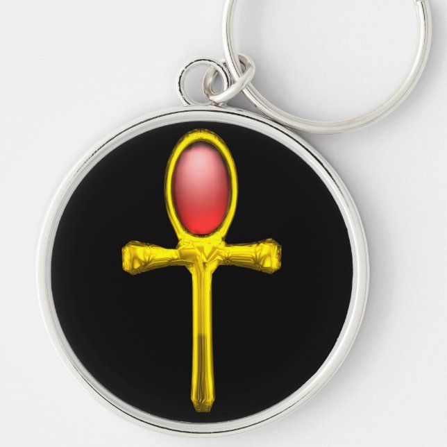 RED TALISMAN,GOLD ANKH Eternal Life Symbol Keychain (Front)