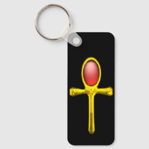 RED TALISMAN,GOLD ANKH Eternal Life Symbol Keychain