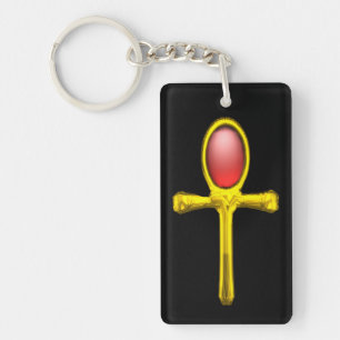 RED TALISMAN,GOLD ANKH Eternal Life Symbol Keychain