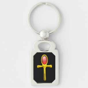 RED TALISMAN,GOLD ANKH Eternal Life Symbol Keychain