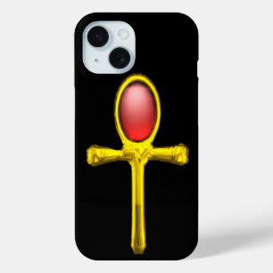 RED TALISMAN /GOLD EGYPTIAN ANKH iPhone 15 CASE