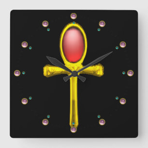 RED TALISMAN ,Ruby Gemstones ,Black Square Wall Clock