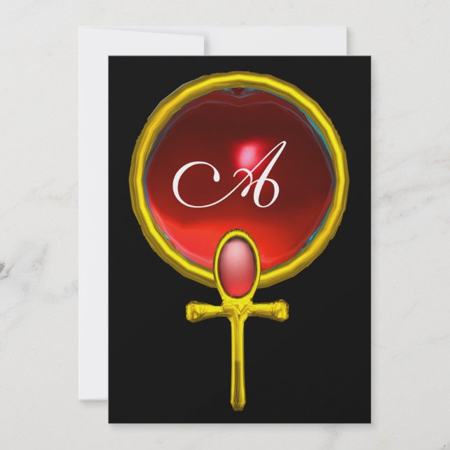 RED TALISMAN RUBY MONOGRAM bright black yellow Invitation (Front)