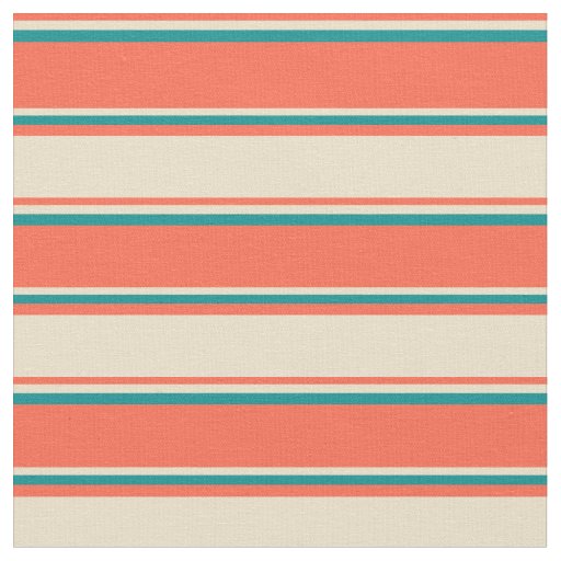 Red, Tan, and Dark Cyan Lined/Striped Pattern Fabric