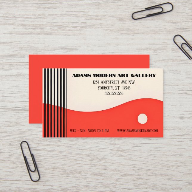 Red Tan Black Avant-Garde Modern Art Business Card (Front/Back In Situ)