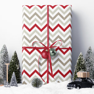 Red Tan Chevron Christmas Wrapping Paper