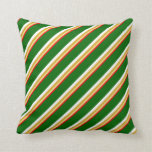 [ Thumbnail: Red, Tan, Goldenrod, White, and Dark Green Lines Throw Pillow ]
