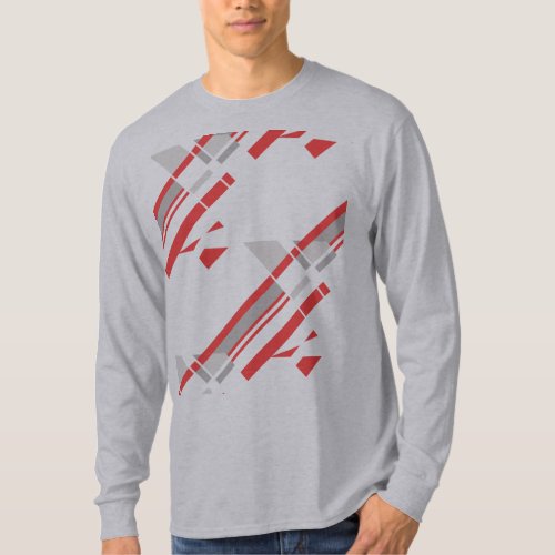 Red Tan Gray Diagonal Shapes Art Design T_Shirt