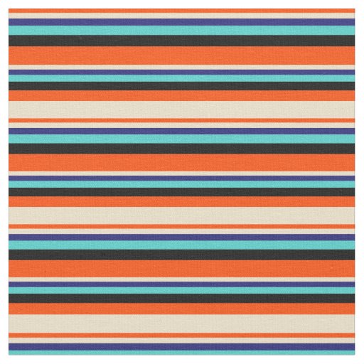 Red, Tan, Midnight Blue, Turquoise & Black Lines Fabric