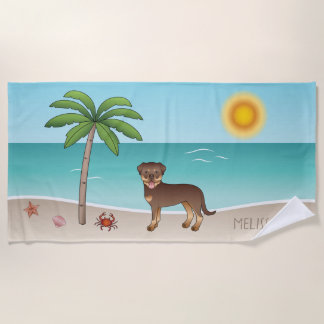 Red &amp; Tan Rottweiler At A Tropical Summer Beach - Beach Towel