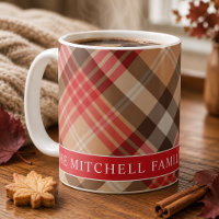 Red Tan Tartan Plaid Family Monogram
