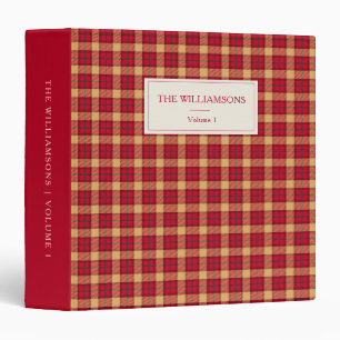 Red Tan Tartan Plaid Personalized Family Name 3 Ring Binder