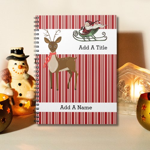 Red Tan_White StripeSanta_ReindeerCustom Notebook