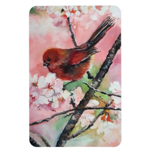 Red tanager bird on Cherry blossom   Magnet