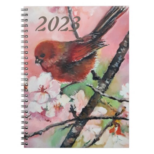 Red tanager on cherry blossom customizable notebook