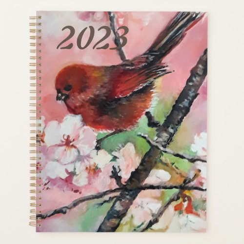 Red tanager on cherry blossom customizable planner