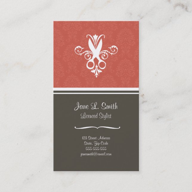 Red Tapestry Scissors Appointment Card (Front)