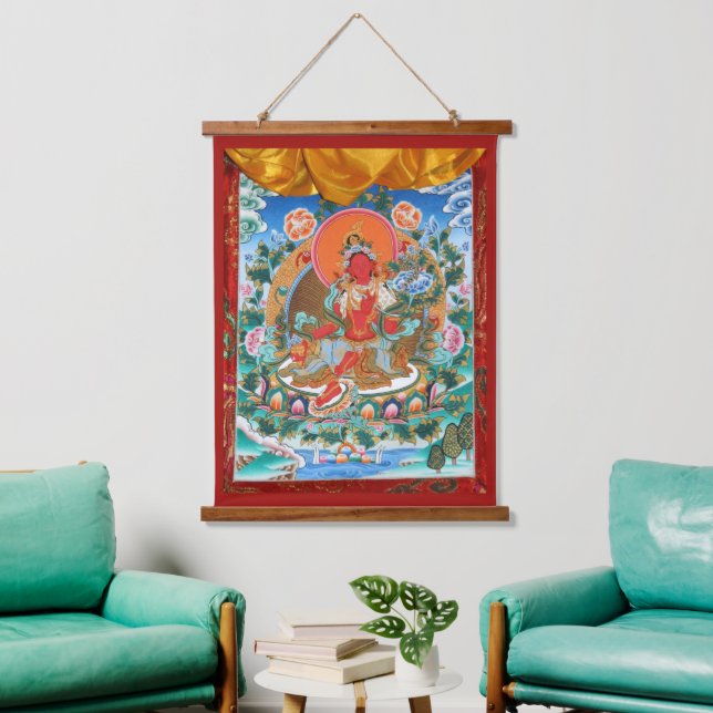 Red Tara Tibetan Goddess  Hanging Tapestry (Living Room)