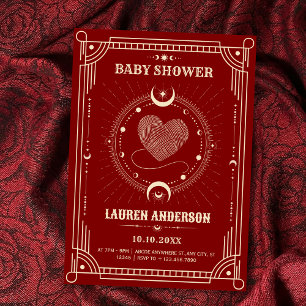 Red tarot boho mystical moon baby shower invitation