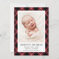 Red Tartan Baby Birth Announcement Photo Card