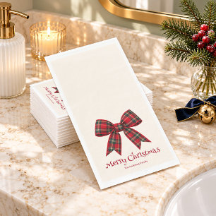 Red Tartan Bow Christmas Paper Guest Towels