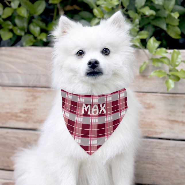 Red tartan check pet bandana collar (Dog)