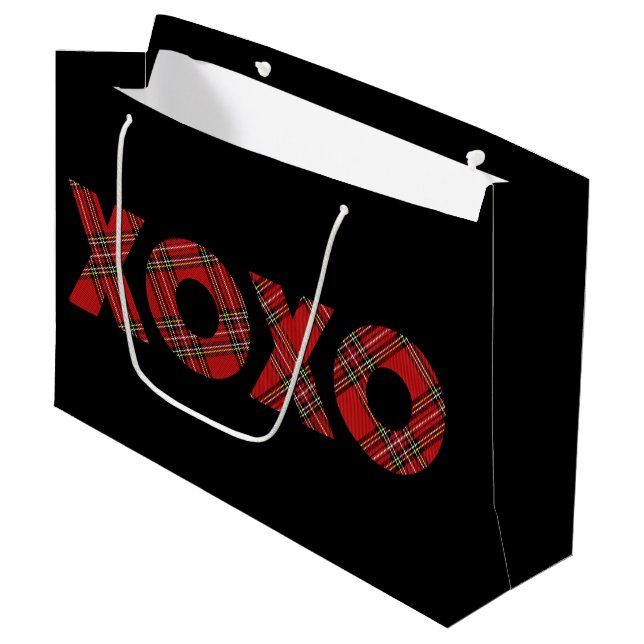 Red Tartan Christmas Hoho Large Gift Bag (Front Angled)