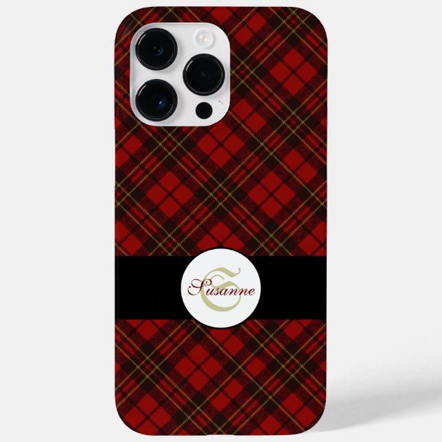 Red tartan Christmas  pattern Personalize Monogram Case-Mate iPhone Case (Back)