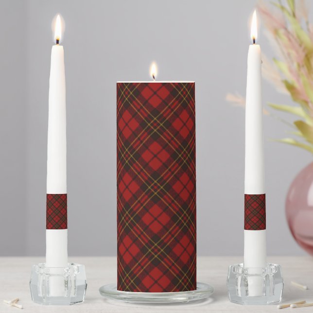 Red tartan Christmas plaid winter holidays pattern Unity Candle Set (In Situ)