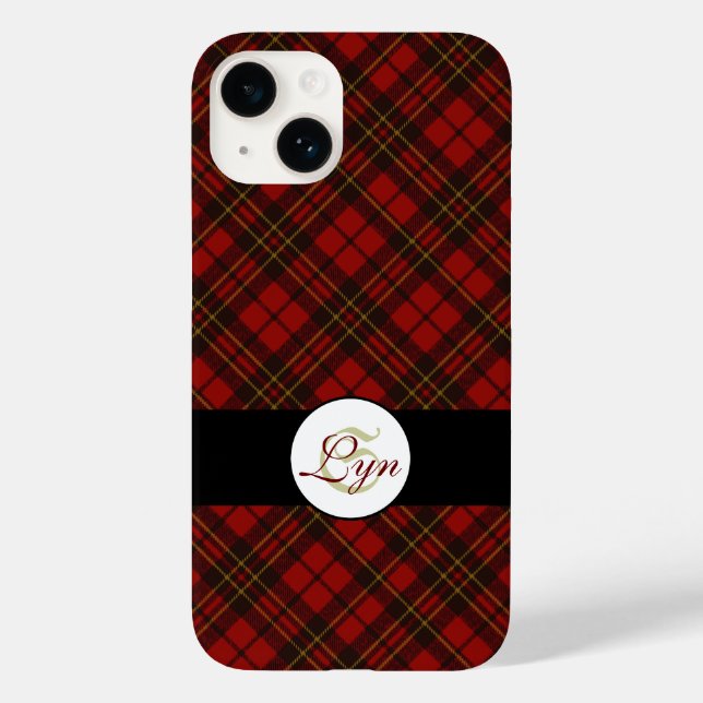 Red tartan Christmas plaid winter pattern Monogram Case-Mate iPhone Case (Back)