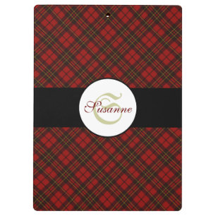 Red tartan Christmas plaid winter pattern Monogram Clipboard