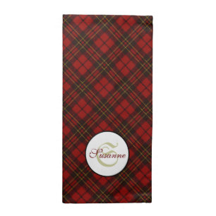 Red tartan Christmas plaid winter pattern Monogram Cloth Napkin