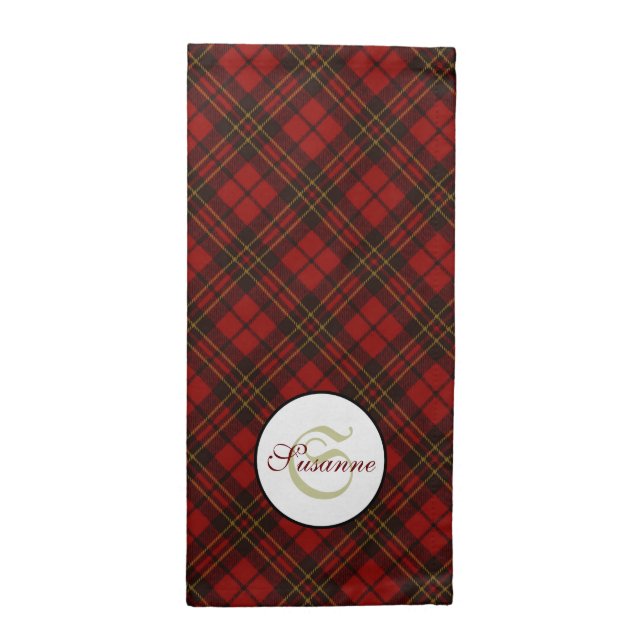 Red tartan Christmas plaid winter pattern Monogram Cloth Napkin (Half Fold)