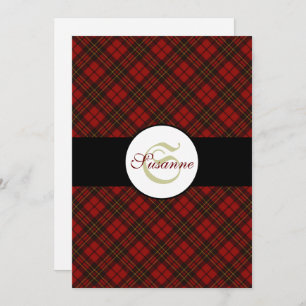 Red tartan Christmas plaid winter pattern Monogram Invitation