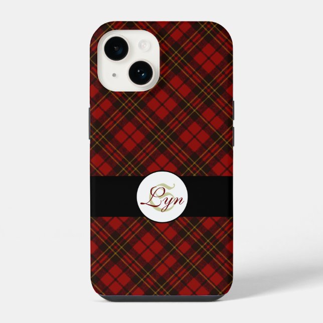 Red tartan Christmas plaid winter pattern Monogram Iphone Case (Back)