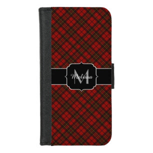 Red tartan Christmas plaid winter pattern Monogram iPhone 8/7 Wallet Case
