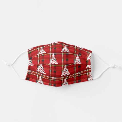 Red Tartan Christmas Tree Pattern Adult Cloth Face Mask