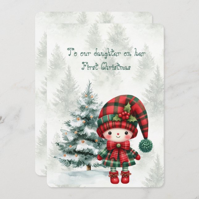 Red Tartan Daughter First Christmas  Note Card (Front/Back)