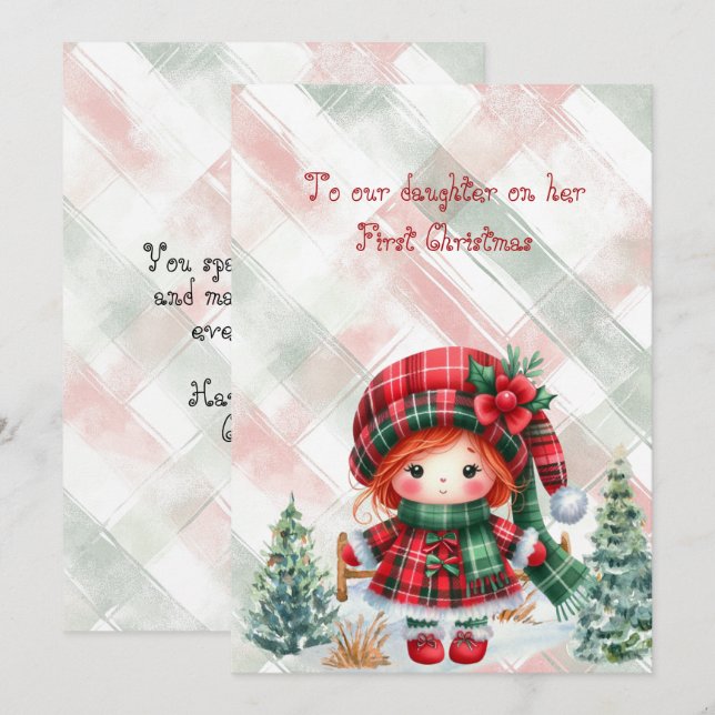 Red Tartan Daughter First Christmas  Note Card (Front/Back)