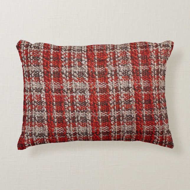 Red Tartan Fabric: Textured Background Accent Pillow (Front)