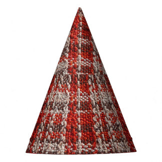 Red Tartan Fabric: Textured Background Party Hat