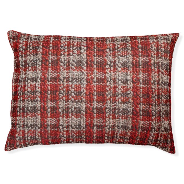 Red Tartan Fabric: Textured Background Pet Bed (Front)