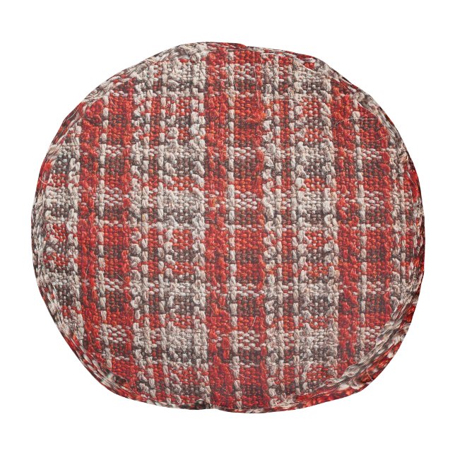 Red Tartan Fabric: Textured Background Pouf (Bottom)