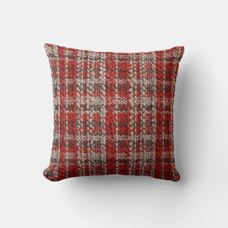 Red Tartan Fabric: Textured Background Throw Pillow